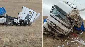 Tırla şarampole yuvarlandı, burnu bile kanamadan kurtuldu