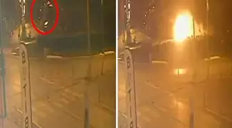 Tank anıtına çarpan otomobil alev aldı! İşte o anlar