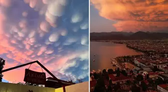 Fethiye'de sağanağın ardından gökyüzünde 'Mammatus Bulutları' görüldü