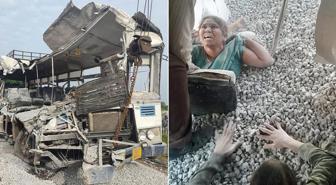 Otobüs ve çakıl yüklü kamyon çarpıştı: 20 ölü! Bazı yolcular çakıla gömüldü