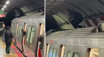 Durakta metronun üstüne çıktı, ortalığı birbirine kattı