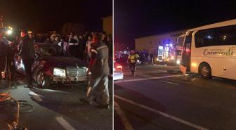 Tam bir can pazarı! Tur otobüsü ve otomobil çarpıştı