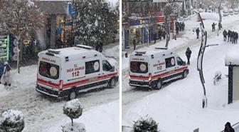 Ambulansın karla imtihanı! O anlar kameralarda