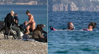 Görüntü Türkiye'den! Herkes üşürken onlar yüzdü