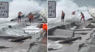Korku filmi gibi! Lodos uyarısını hiçe sayan yüzücüleri dev dalgalar vurdu