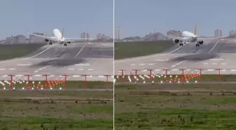 Görüntü Sabiha Gökçen'den! Uçak pistin üzerinde askıda kaldı