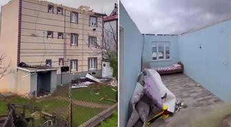 Kocaeli'de fırtına nedeniyle çatısı uçan evin son hali görüntülendi