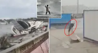 İstanbul'u fırtına vurdu! Dev dalgalar tekneyi oyuncak gibi savurdu
