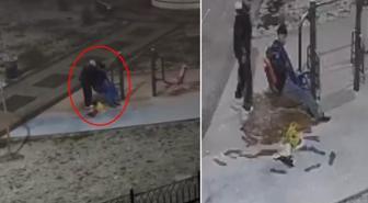 Sultangazi'de kar yağışı altında parkta arkadaşını tıraş etti