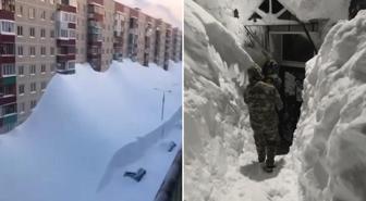 Kamçatka'da buzul çağını aratmayan görüntüler! Kar kalınlığı 4. kata kadar çıktı