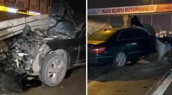 Otomobil bariyere saplandı! Yara almadan kurtuldu