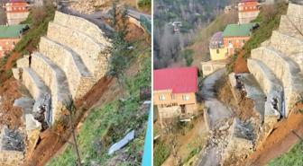 Büyük panik! İstinat duvarı kar suyuna dayanamadı