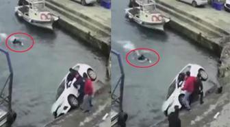 Sarıyer'de denize uçan otomobildekilerin yardımına balıkçılar koştu