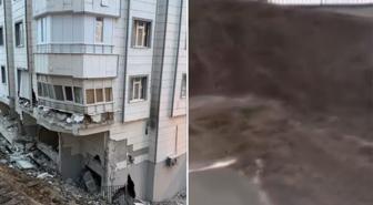 5 katlı binanın istinat duvarı böyle çöktü