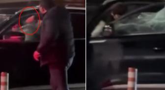 Kadının bulunduğu cipin ön camını yumrukla kırdı! Vatandaşlar film gibi izledi