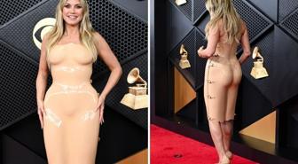 Heidi Klum'un Grammy'deki çıplak illüzyonlu elbisesi 'Yok Artık' dedirtti