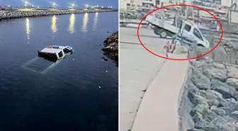 Dönüşü alamayan zabıta aracı denize böyle uçtu