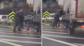 Küçükçekmece'de trafikte 'kaynak' tartışması! Otomobil sürücüsü kamyoneti yumrukladı