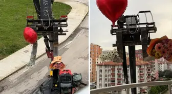 14 Şubat'ı unuttu, eşinin gönlünü iş makinesiyle aldı