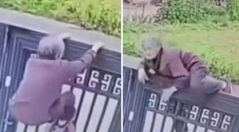 Yaşlı kadın, 2 metrelik duvardan tek hamleden atladı