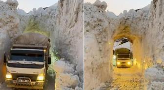 Görüntü kutuplardan değil Türkiye'den! Kar tüneliyle yaşam koridoru