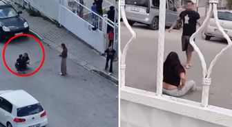 Sokak ortasında karısını dövdü, okuldaki çocuklar izledi