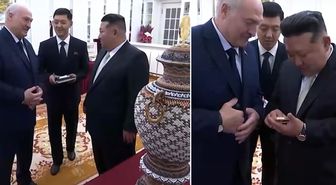 Görüşmeye damga vuran görüntü! Lukaşenko, Kim'e taarruz tüfeği hediye etti