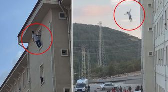 Muğla'da korku dolu anlar: Yurdun camına çıkan genç hava yastığına atladı