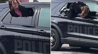Elleri kelepçeli halde polis aracından böyle firar etti