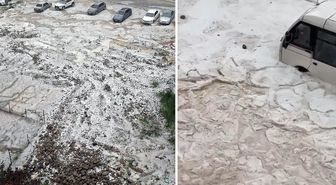 Adana'da sağanak ve dolu yağışı; cadde ve sokaklar beyaza büründü