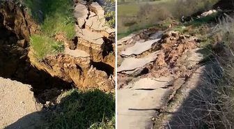 Bursa'da heyelan: Kırsal mahalleleri bağlayan yol ulaşıma kapandı