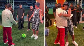 46 yaşındaki Ronaldinho, topla hünerlerini Brezilyalı fenomene karşı gösterdi