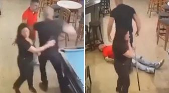 Bilardo masasında taciz intikamı! Karısına dokunan adamı tek yumrukla nakavt etti!
