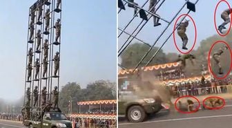 Hindistan'da akıllara ziyan tören! Askerler yere çakıldı