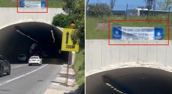 Tünel üzerine asılan yazıyı gösteren vatandaş, yazılan 20 TL'lik cezaya isyan etti