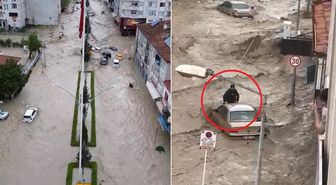 Samsun'da sel! Araçlar sürüklendi, evleri su bastı
