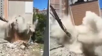 Esenyurt'ta yıkım sırasında binanın çöktüğü anlar kamerada