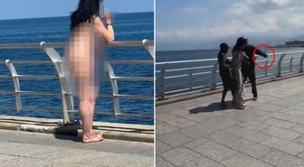 Sahilde çıplak dolaşan kadına saldırı! O anlar kamerada