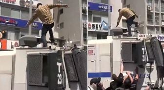 Özel'in mitinginde büyük gerginlik! TOMA'nın üzerine çıkıp tekmeler salladı