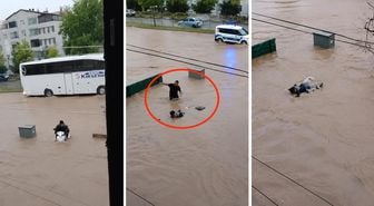 Kırşehir'de motosikletiyle sele kapılan yaşlı adamı vatandaşlar kurtardı