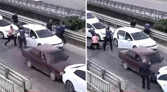 Cezaevi önünde 2 kişiyi yaralayıp otomobil gasbeden şüphelilerin yakalanma anı kamerada