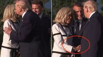 G7'ye damga vuran tokalaşma: Trump Fransız First Lady'nin elini bırakamadı