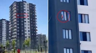 12'nci katta yürekleri ağza getiren anlar! Çocuk pencereye çıktı
