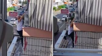 Balkon demirinde mahsur kaldı, itfaiye merdiveniyle kurtarıldı