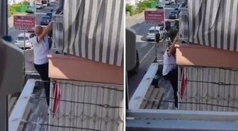 Balkon demirinde mahsur kaldı, itfaiye merdiveniyle kurtarıldı