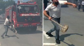 Silivri'de yangın ihbarına giden itfaiye ekibine kürek fırlattı