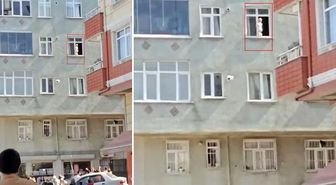 Evin penceresinde yürüyen bebek yürekleri ağza getirdi