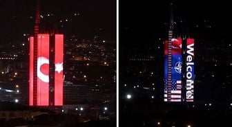 Ankara'da NATO üyesi ülkelerin bayrakları binaya yansıtıldı