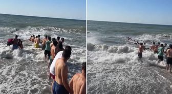 Zonguldak'ta yasağa rağmen denize girenleri 'insan zinciri' kurtardı