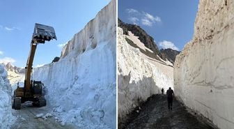 Cilo Dağı'ndaki askeri üs bölgesi ve buzul gölleri yolunda karla mücadele